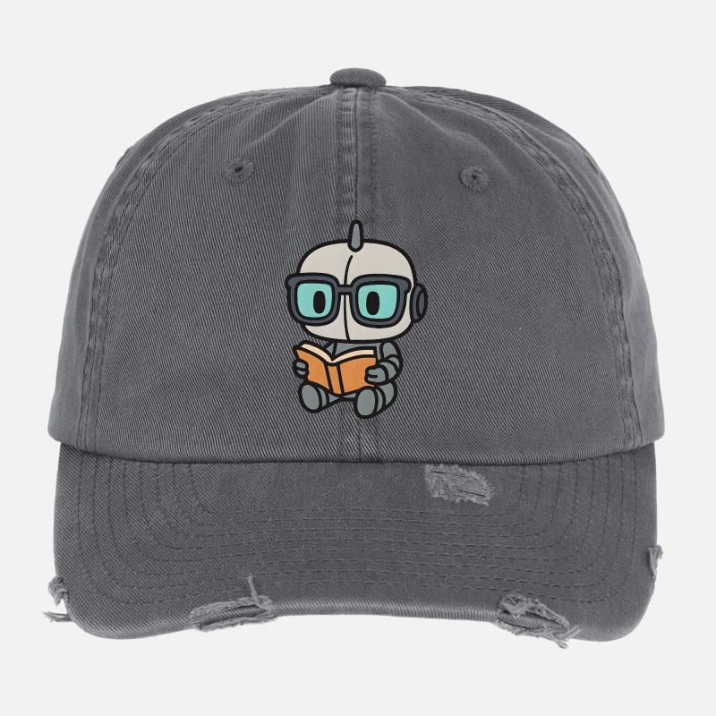 Geek Roboter mit Brille und Buch Flexfit Vintage Destroyed Cap