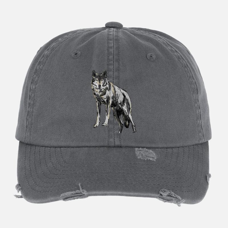 Illustration de loup sauvage dans le style aquarelle Casquette vintage effet usé Flexfit