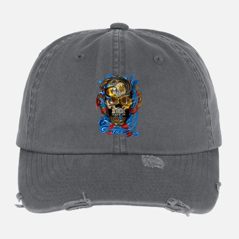 Barock Skull mit Blau Bändern Flexfit Vintage Destroyed Cap