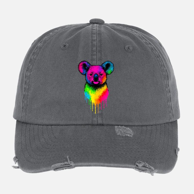 Regenbogen Koala Neon Splatter Flexfit Vintage Destroyed Cap