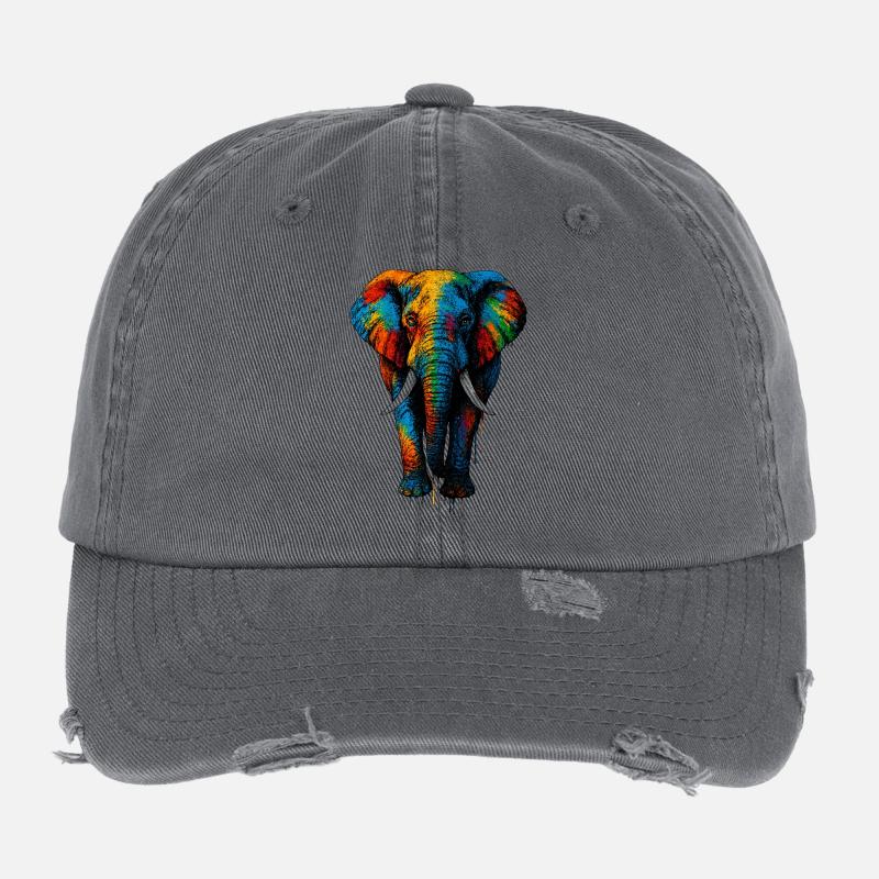 Éléphant coloré Arc-en-ciel Casquette vintage effet usé Flexfit