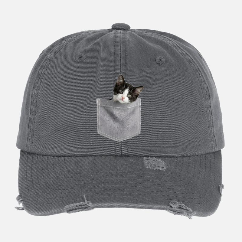 Cat Pocket späht süße Katze in die Tasche Flexfit Vintage Destroyed Cap