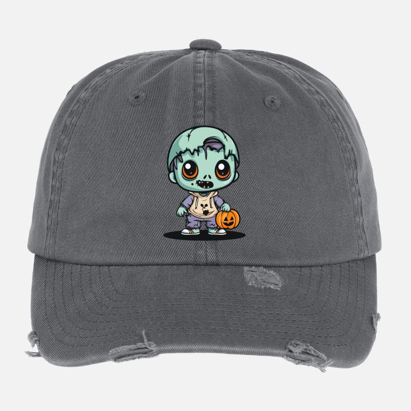 Zombie Halloween Bande dessinée effrayante Casquette vintage effet usé Flexfit