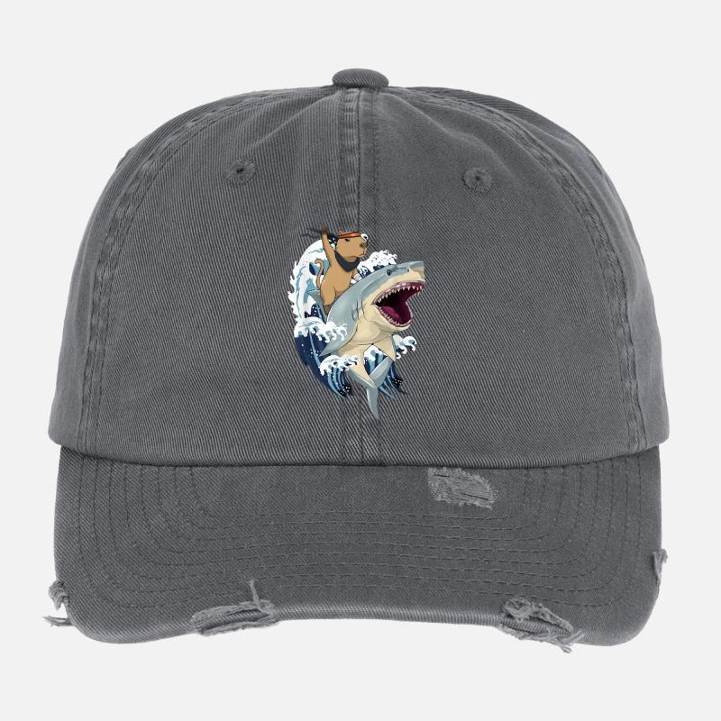 Capybara on shark Flexfit Vintage Destroyed Cap