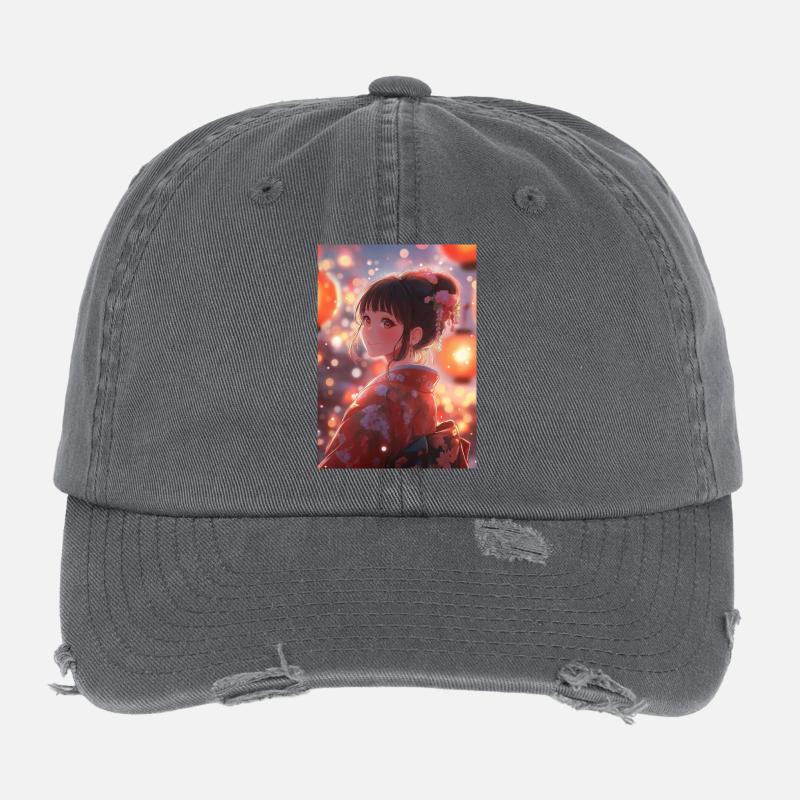 Kimono Blooming Bright Lanterns Flexfit Vintage Destroyed Cap