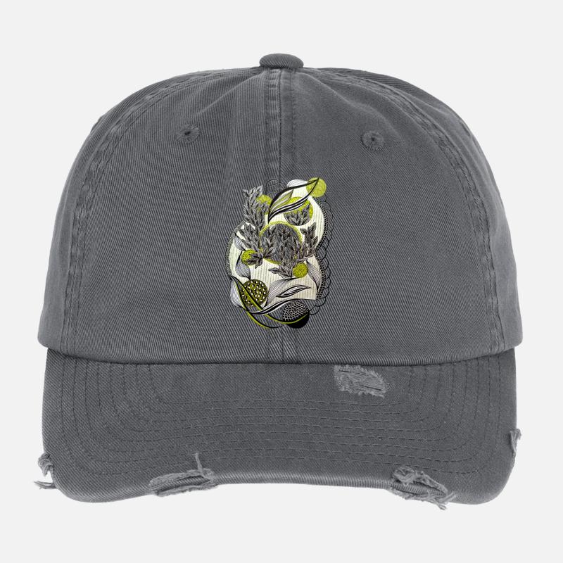 Kaleidoscopic plant graphics - Flexfit Vintage Destroyed Cap - dark grey