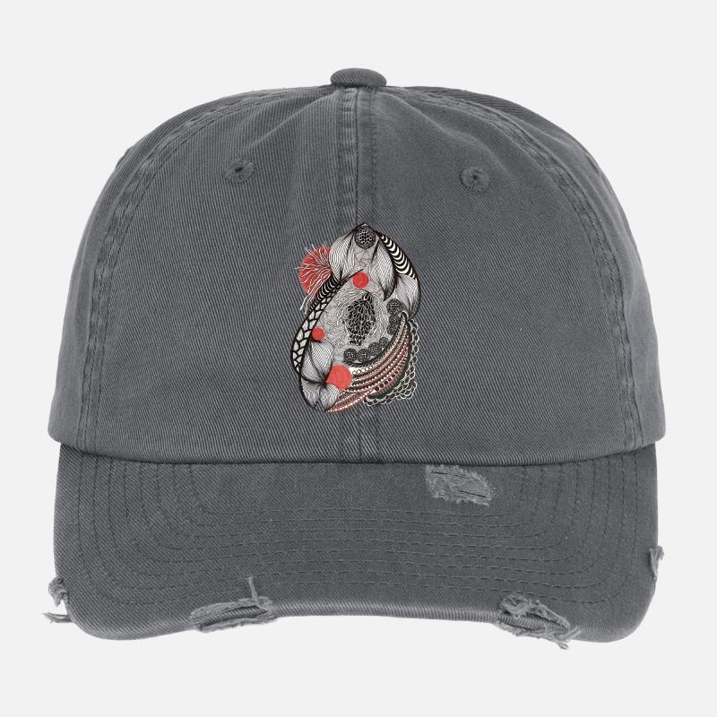 Line flowers pattern with red accent Flexfit Vintage Destroyed Cap