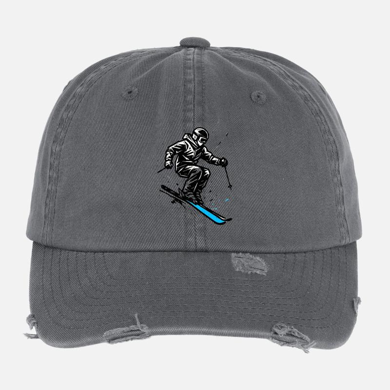 Skiing | Skier | Mountain Flexfit Vintage Destroyed Cap