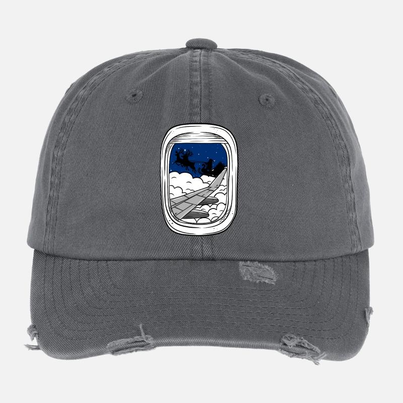 Night Flight Over Clouds Christmas Sleigh Flexfit Vintage Destroyed Cap