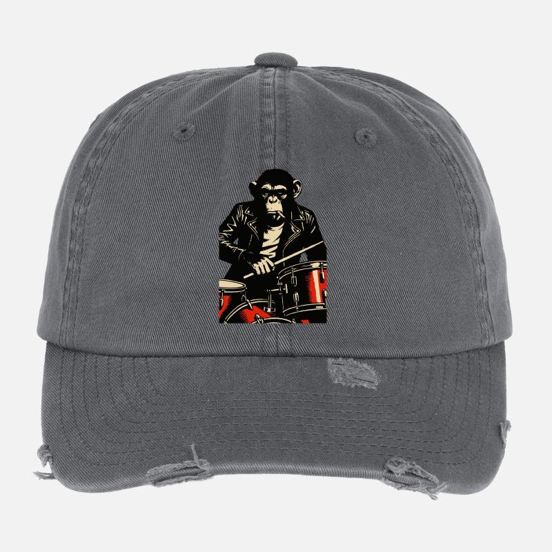 Chimp Drummer in Leather Jacket Flexfit Vintage Destroyed Cap