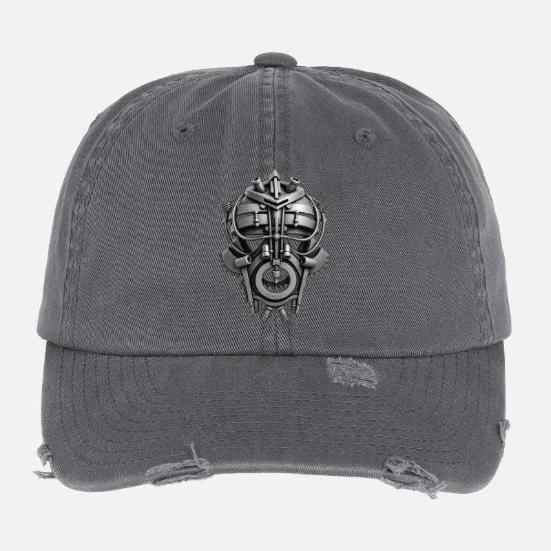 ROBOT MASK #1 - black & white Casquette vintage effet usé Flexfit
