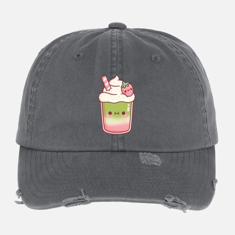 Süßer Eiskaffer Matcha Erdbeer-Latte Flexfit Vintage Destroyed Cap