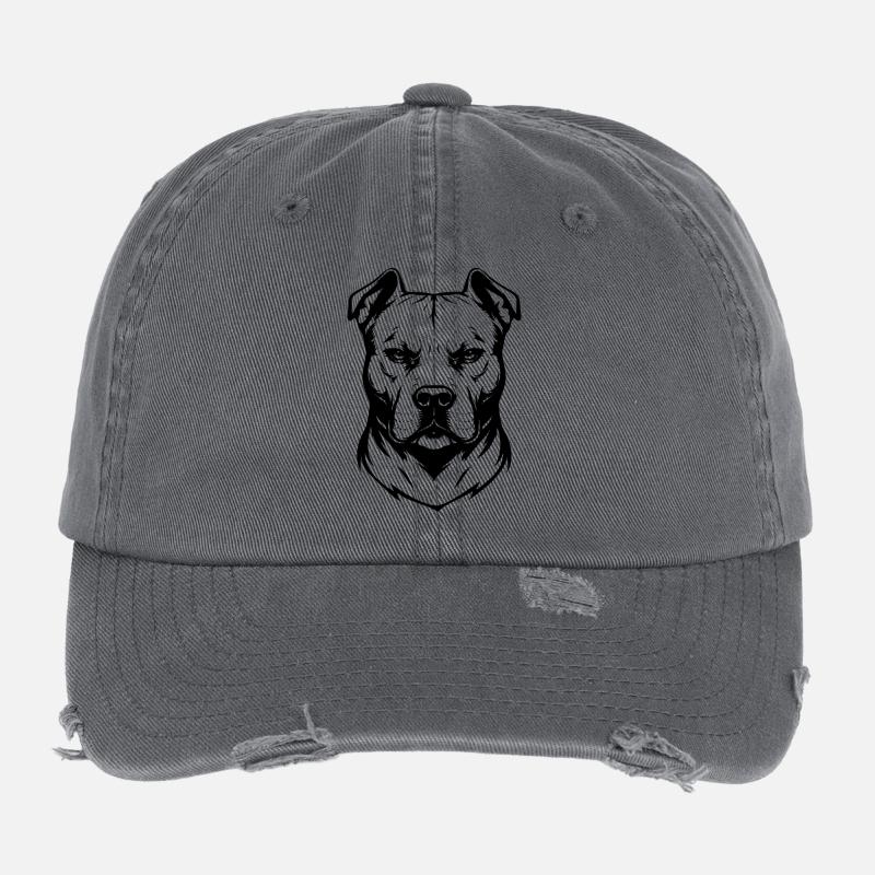 Pitbull Kopf Design schwarz Flexfit Vintage Destroyed Cap