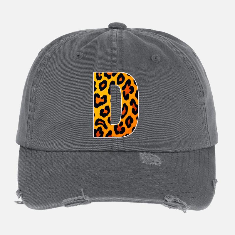 Leopard D Letter Print Flexfit Vintage Destroyed Cap