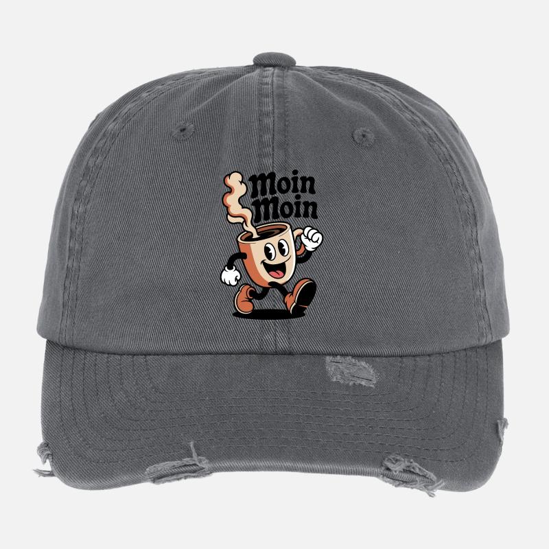 Kaffeefreude Cartoon Becher Flexfit Vintage Destroyed Cap