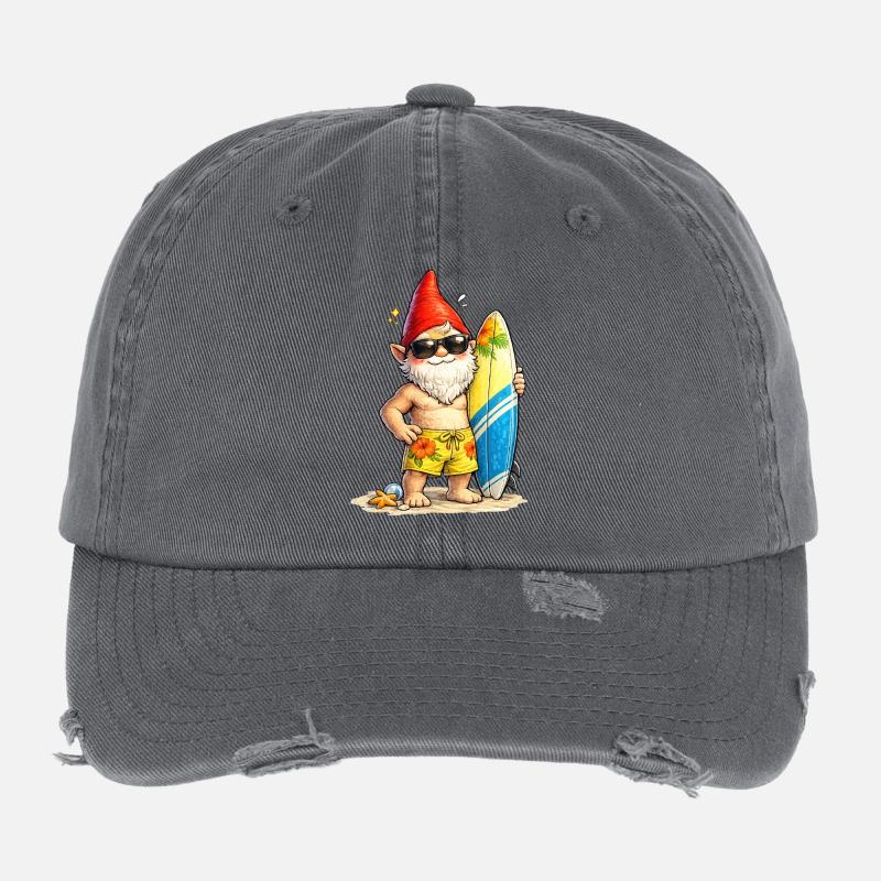 Cooler Gartenzwerg mit Surfbrett   Flexfit Vintage Destroyed Cap
