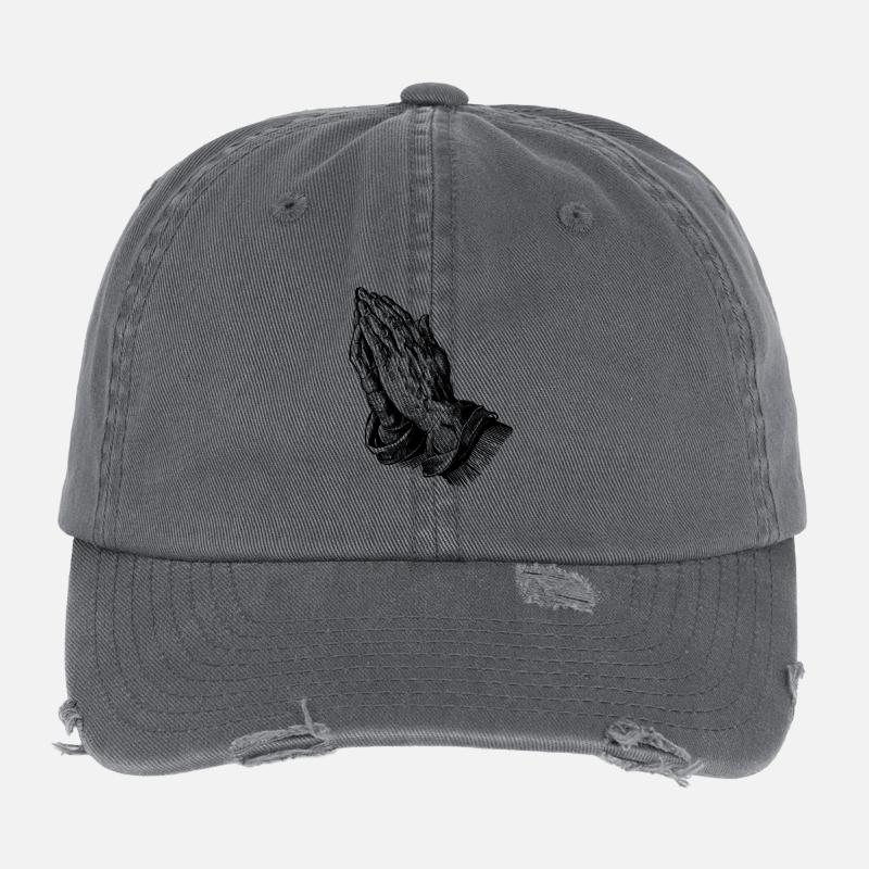 "Praying Hands" mit 6 Fingern AI-Slop Flexfit Vintage Destroyed Cap