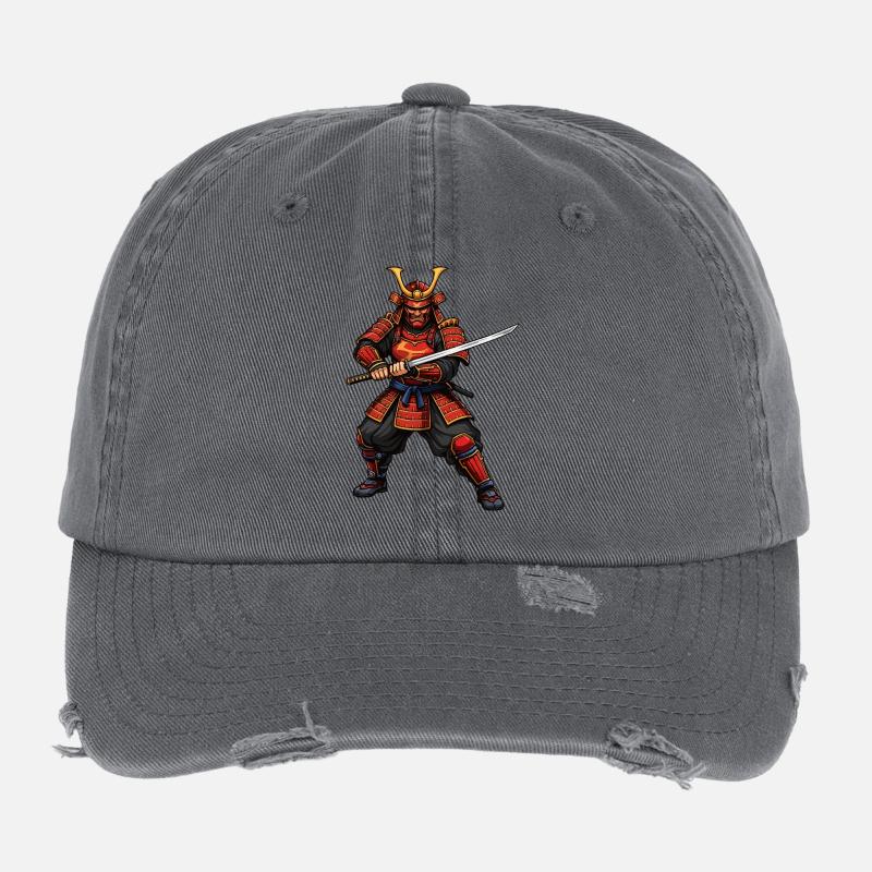 Samurai Krieger in Rot Flexfit Vintage Destroyed Cap