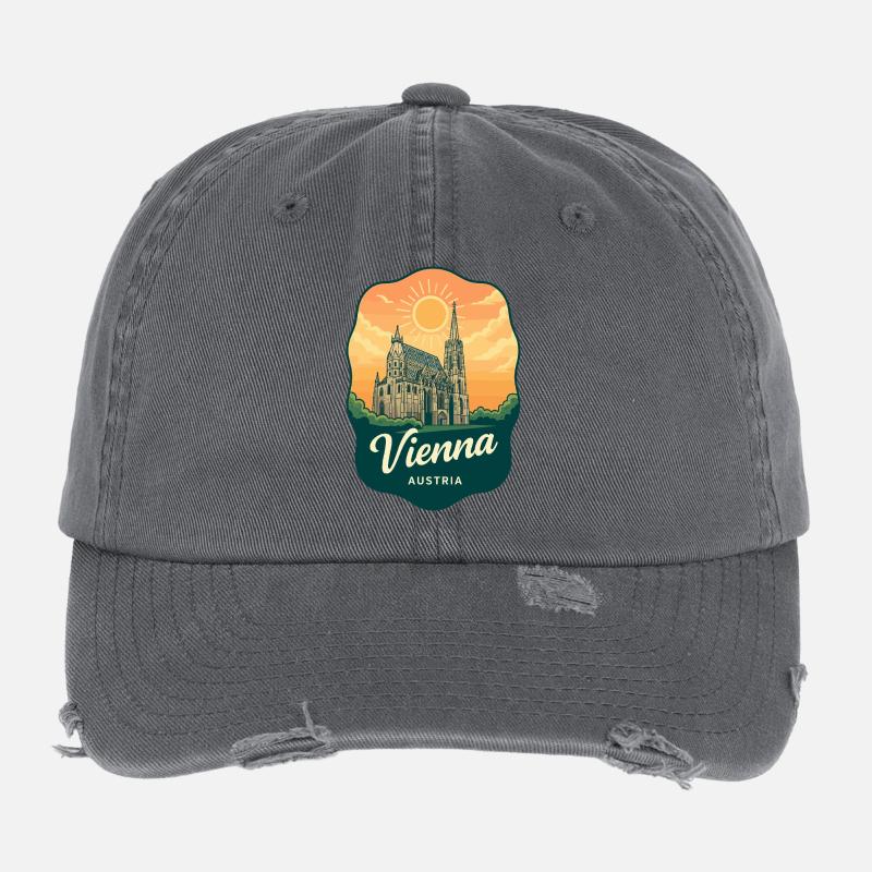 Vienna St Stephens Cathedral Austria Retro Badge Flexfit Vintage Destroyed Cap