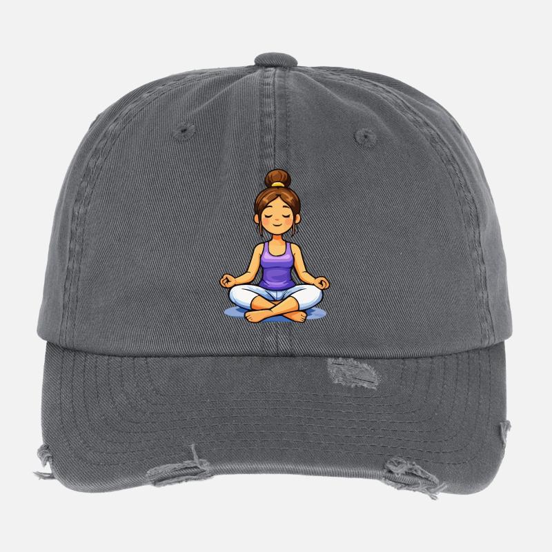 Meditierende Schneidersitz Frau Flexfit Vintage Destroyed Cap
