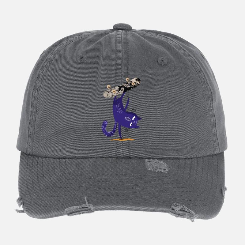Chat violet sur skateboard Casquette vintage effet usé Flexfit