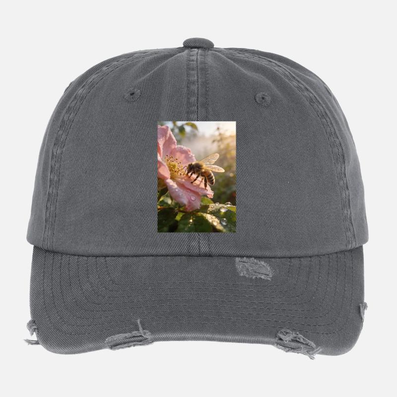 Morgenbiene auf Rosenblüte Flexfit Vintage Destroyed Cap
