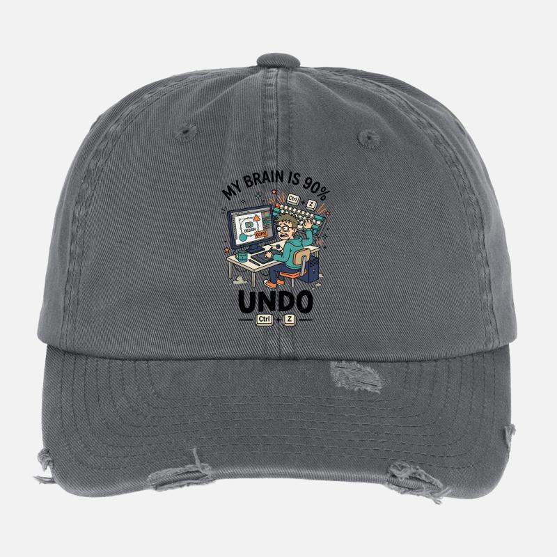 Designer Ctrl Z Panic Humor Flexfit Vintage Destroyed Cap
