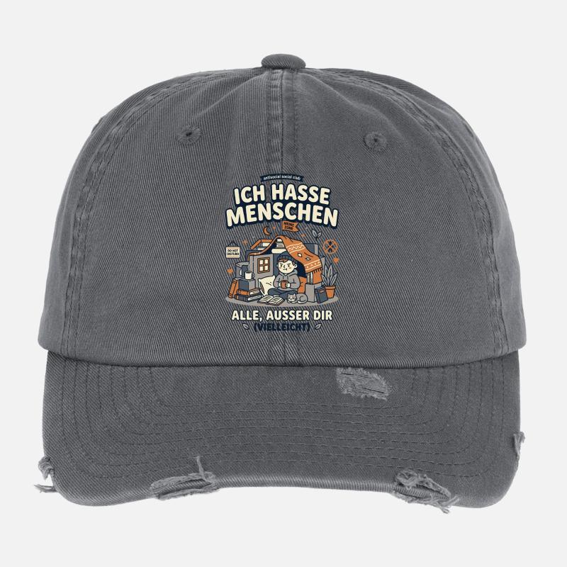 Ich hasse Menschen Humor Spruch Flexfit Vintage Destroyed Cap
