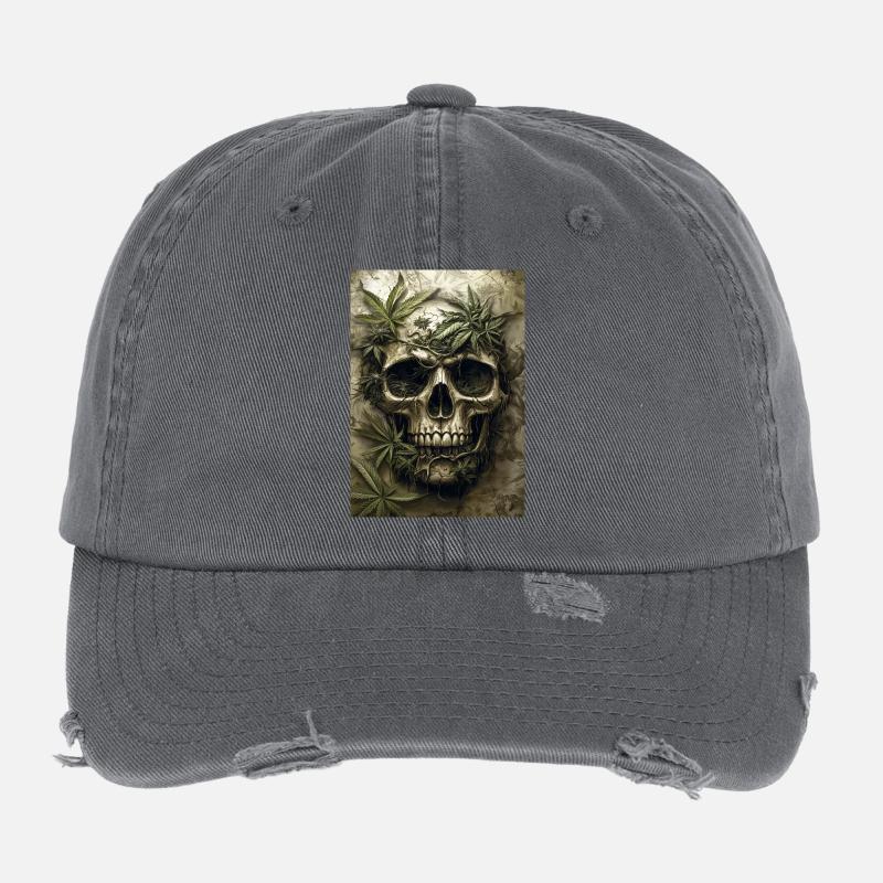 Schädel mit Hanfblättern Flexfit Vintage Destroyed Cap