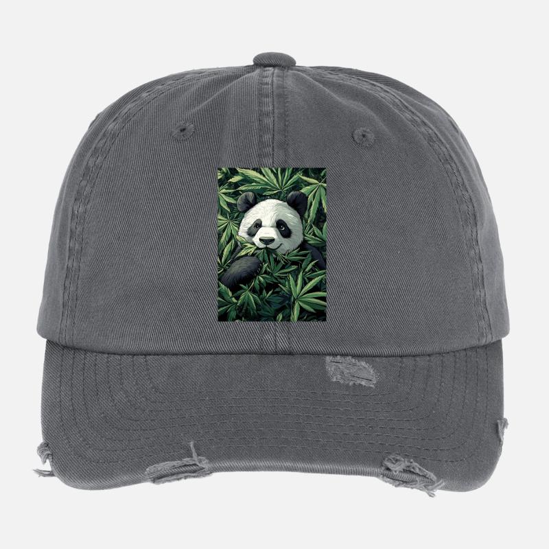 Panda in Cannabis Leaf Dream - Flexfit Vintage Destroyed Cap - dark grey