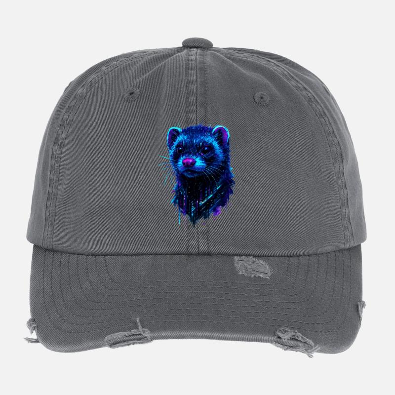 Kosmisches Frettchen mit Neonlichtblitzen Flexfit Vintage Destroyed Cap