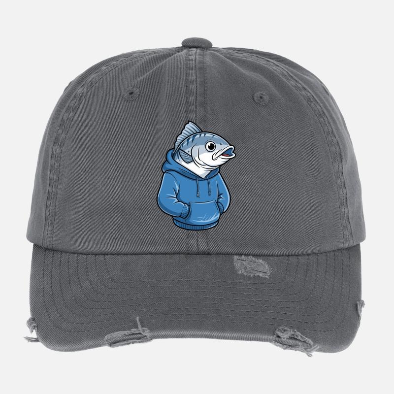 Dessin animé drôle de poisson-pêcheur avec un sweat à capuche Casquette vintage effet usé Flexfit