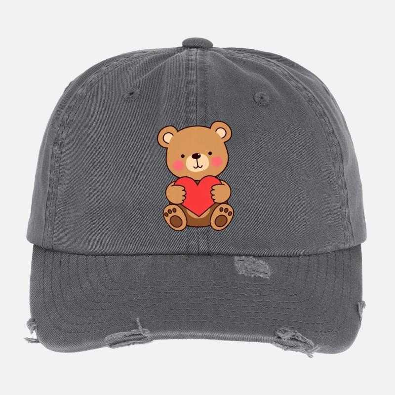 Bär mit rotem Herz Geschenk Mutter Muttertag Flexfit Vintage Destroyed Cap