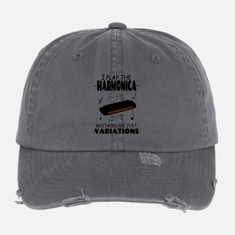 I Play The Harmonica Mistakes Are Just Variations Flexfit Vintage Destroyed Cap