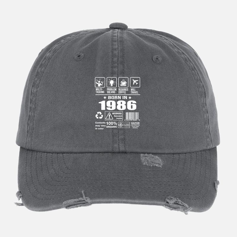 Born In 1986 Flexfit Vintage Destroyed Cap