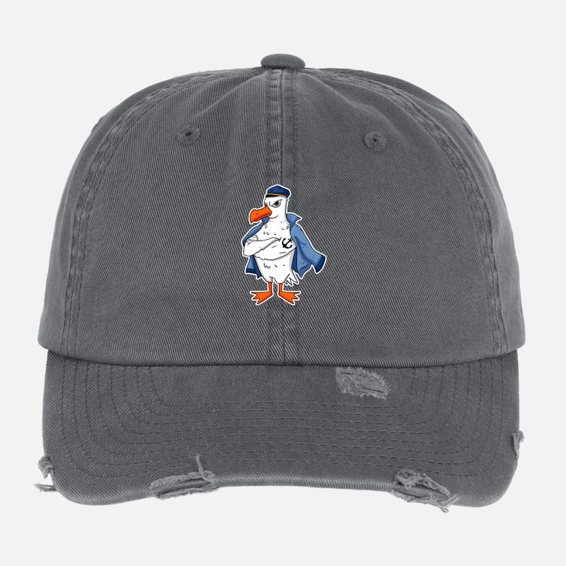 Muskelöse Seemöwe mit Anker Tattoo Möwe Geschenk Flexfit Vintage Destroyed Cap