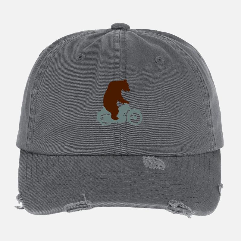 Biker Bear, Born Free, Ride Free Flexfit Vintage Destroyed Cap