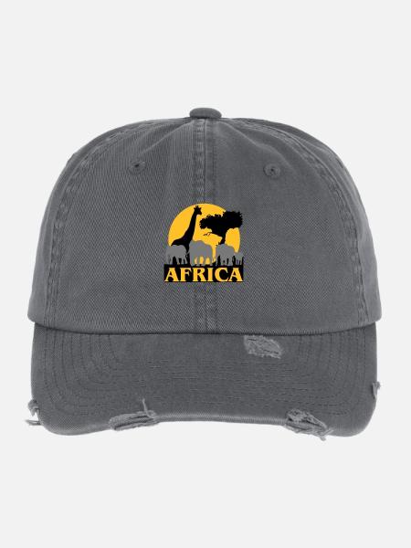 Afrique - Coucher de soleil dans la savane - Casquette vintage effet usé Flexfit - charbon - Devant
