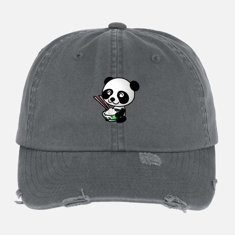 Süßer Panda mit Reisschüssel - Flexfit Vintage Destroyed Cap - Dunkelgrau