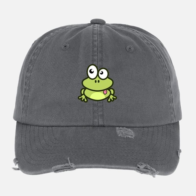 Funny frog in green and comic style Flexfit Vintage Destroyed Cap