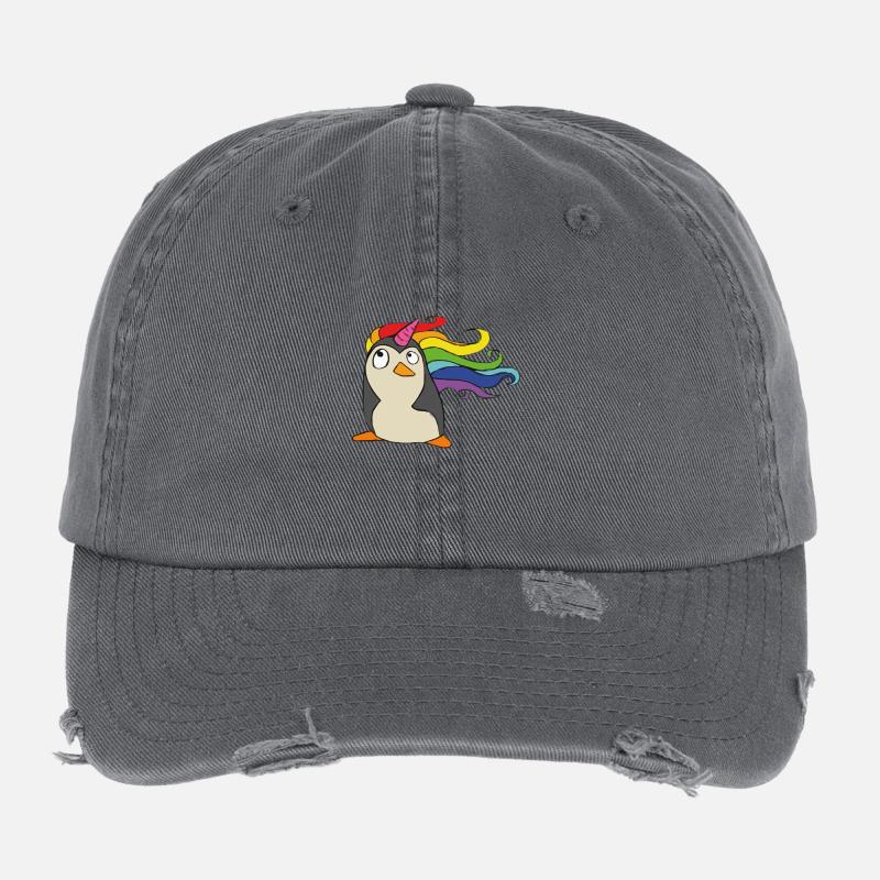 Punguin unicorn rainbow Flexfit Vintage Destroyed Cap