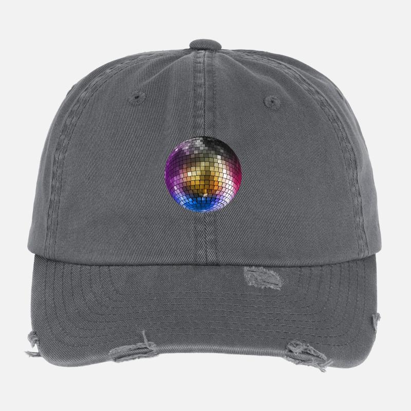 Diskokugel Mirrorball farbig Flexfit Vintage Destroyed Cap