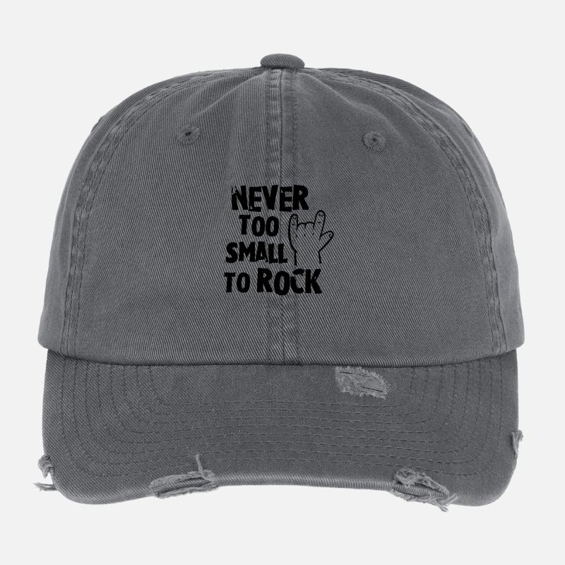 never too small to rock - geburt - baby -kleinkind Flexfit Vintage Destroyed Cap