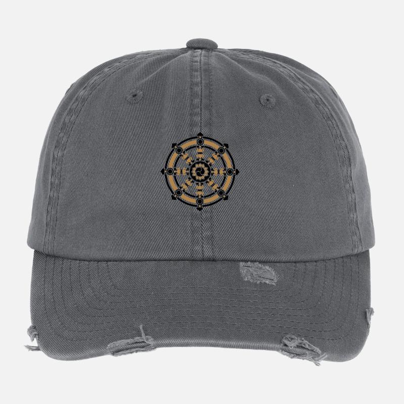 Dharma Wheel, Dharmachakra, Spirituality, Buddhism Flexfit Vintage Destroyed Cap