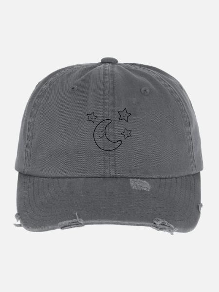 mond_sterne_01 - Flexfit Vintage Destroyed Cap - Dunkelgrau - Vorne