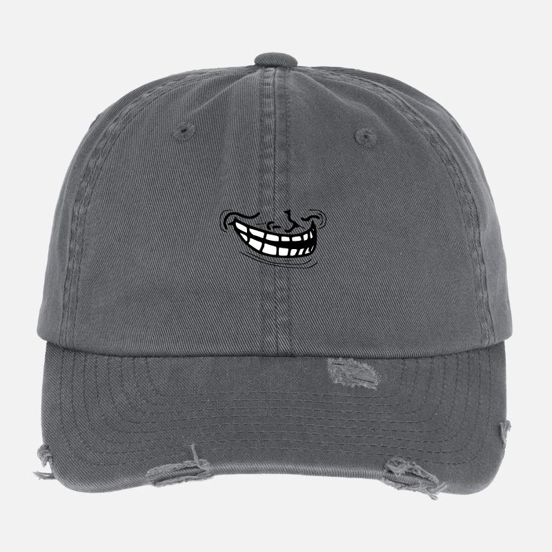 Funny Trollface Meme Mask Grinning Flexfit Vintage Destroyed Cap