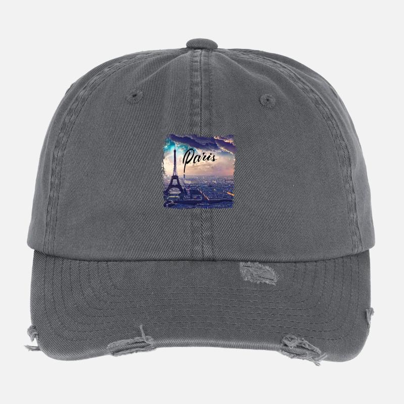 Paris Eiffel Tower Casual Style Flexfit Vintage Destroyed Cap