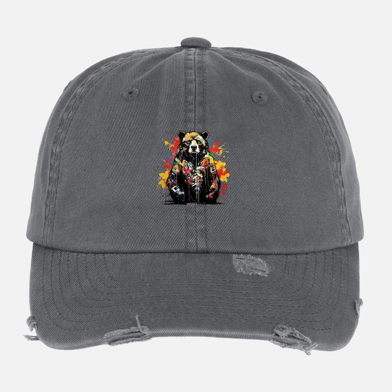 Roaring Bear. Graffiti-style strength. Flexfit Vintage Destroyed Cap