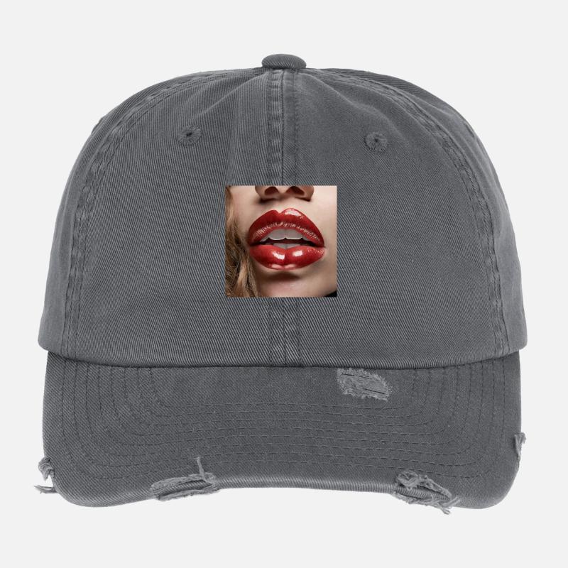 nice female lips black lipstick comic drawing Flexfit Vintage Destroyed Cap