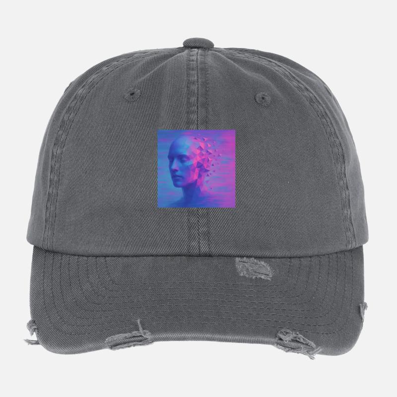 Futuristic head in digital style Flexfit Vintage Destroyed Cap